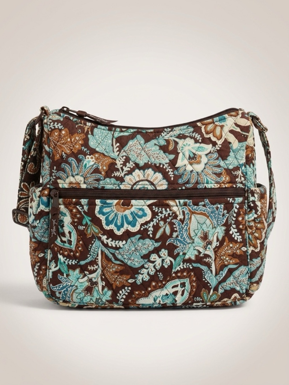 Vera Bradley Java Blue Quilted Floral Crossbody Bag in Brown and Turquoise